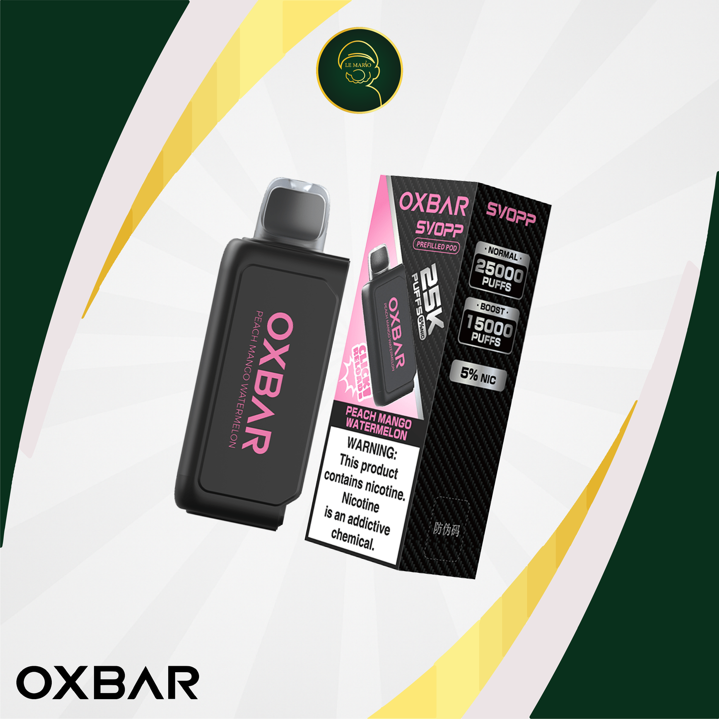 Pod Oxbar Svopp – Jetable Peach Mango Watermelon 5%
